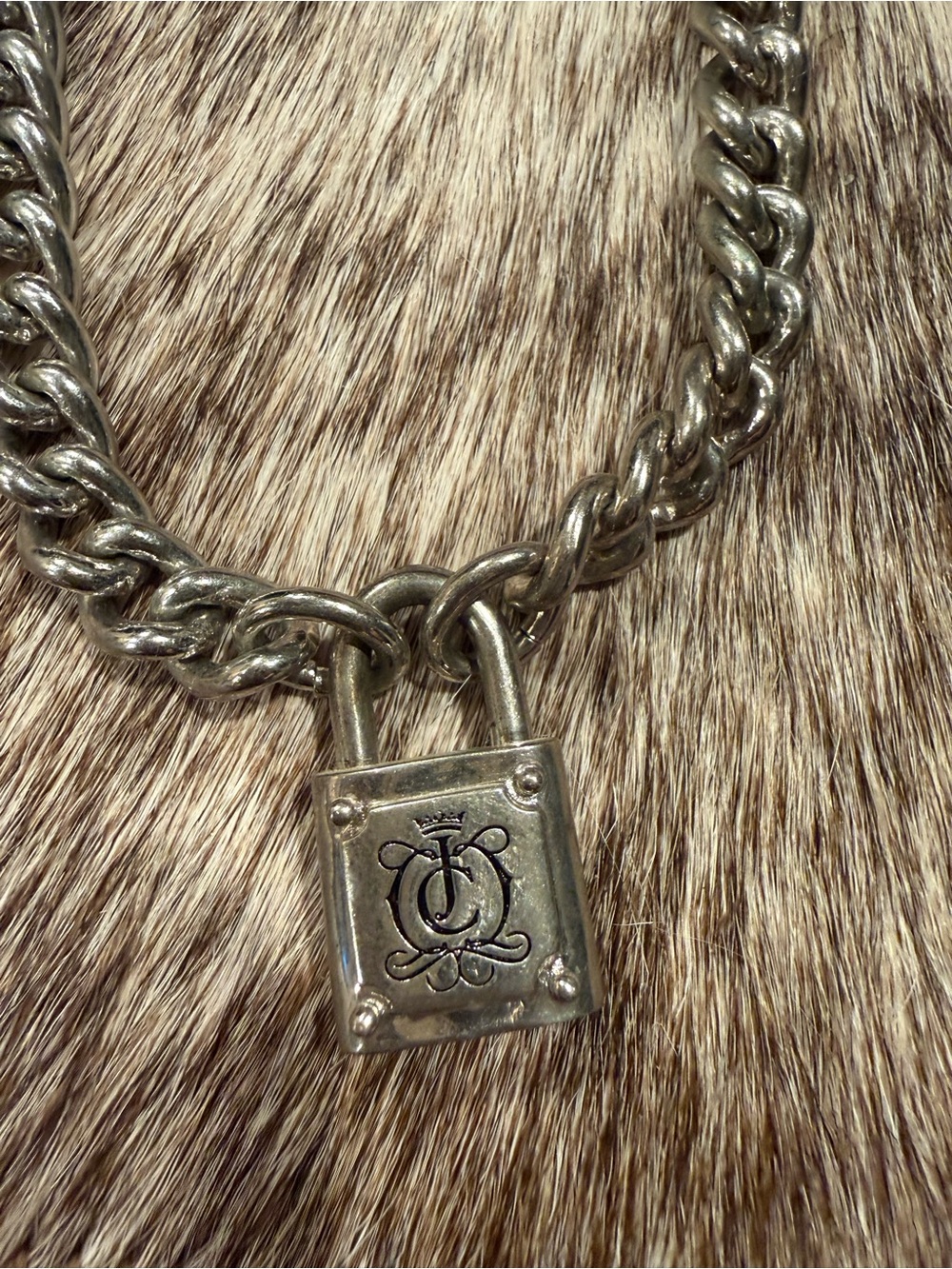 Silver-Tone Women's Juicy Couture Chain Necklace with Padlock Pendant